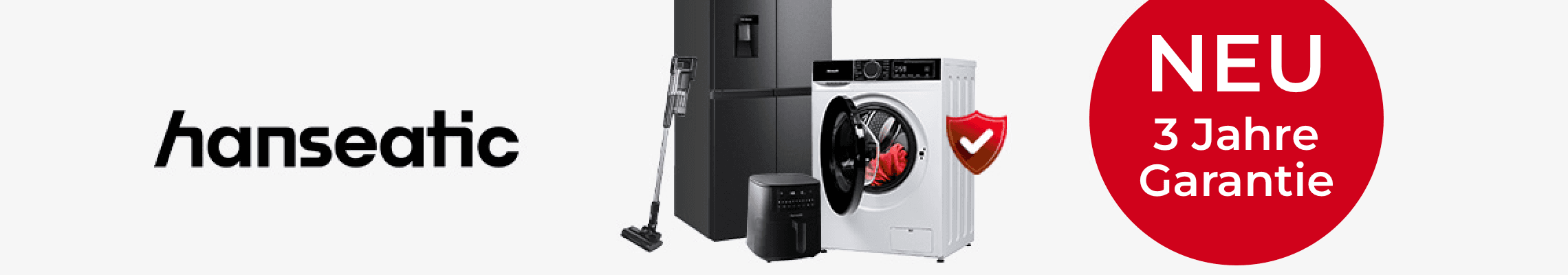 NEU – 3 Jahre Garantie – Hanseatic Logo mit Kühlschrank, Waschmaschine, Staubsauger und Saugroboter
