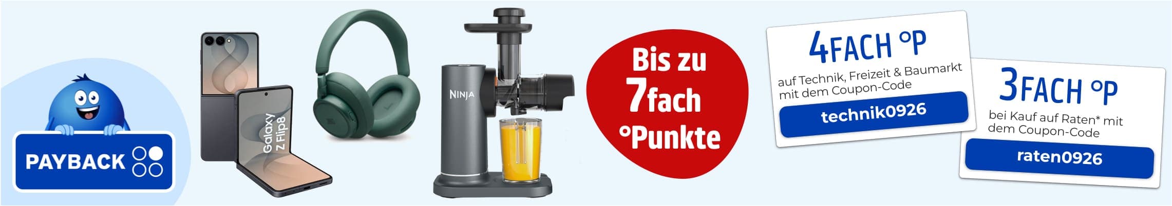 Bis zu 7fach Punkte – PAYBACK Aktion mit Smartphone, Kopfhörer, Entsafter und Coupons für 4fach und 3fach Punkte