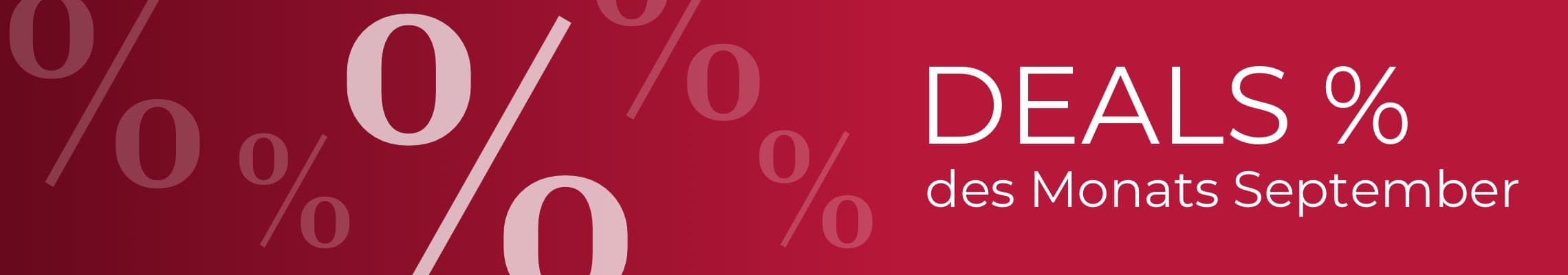 DEALS des Monats September – rotes Banner mit großen Prozentzeichen im Hintergrund