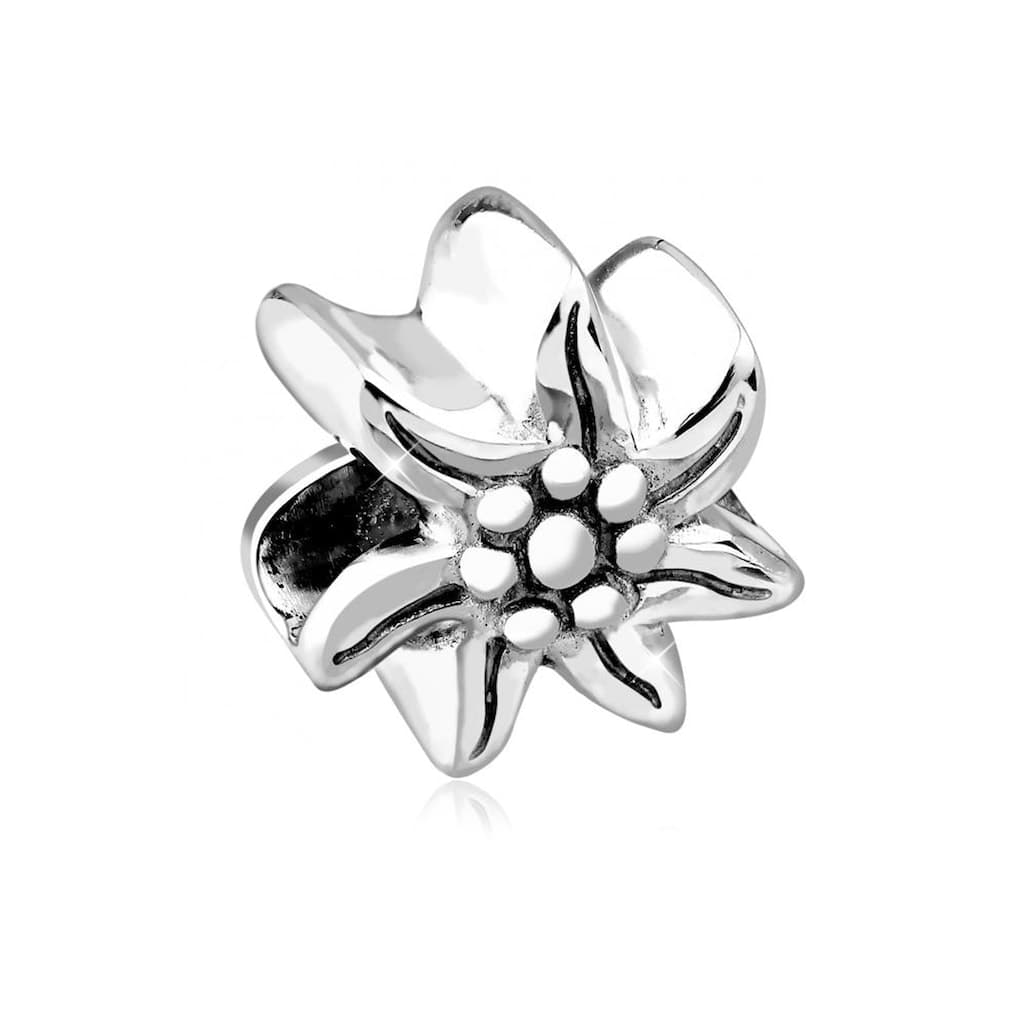 Pendentif Charm Edelweiss Émaillé En Argent Sterling 925 - Compatible Tous Bracelets