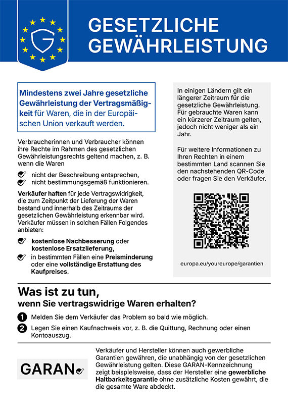 Offizielle Legal-Card zur gesetzlichen Gewährleistung