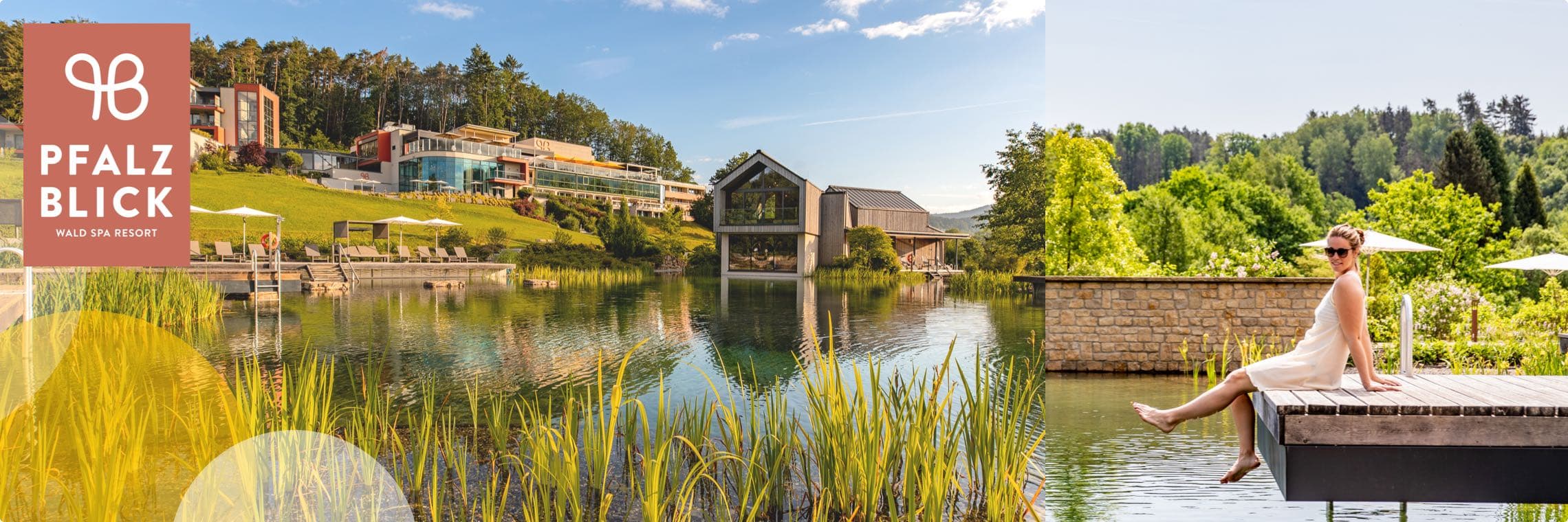Blick über eine See auf das Hotel Pfalz-Blick - Gewinnspiel