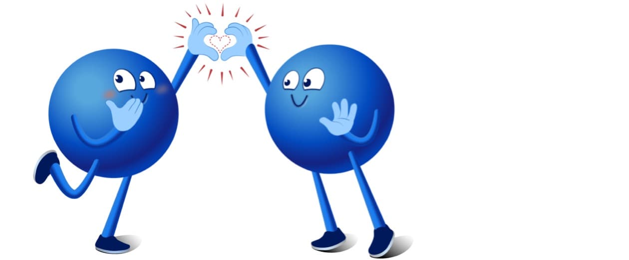 Zwei PAYBACK Pointis formen Herz mit Händen, eine Figur lächelt, die andere hält sich eine Hand vor den Mund.