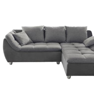 Ecksofa in grauer Farbe mit bequemen Kissen und moderner Polsterung