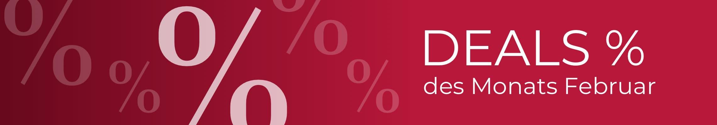 DEALS des Monats Februar – roter Hintergrund mit Prozentzeichen